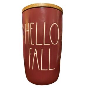 Rae Dunn Red "HELLO FALL" Canister with Wood Lid